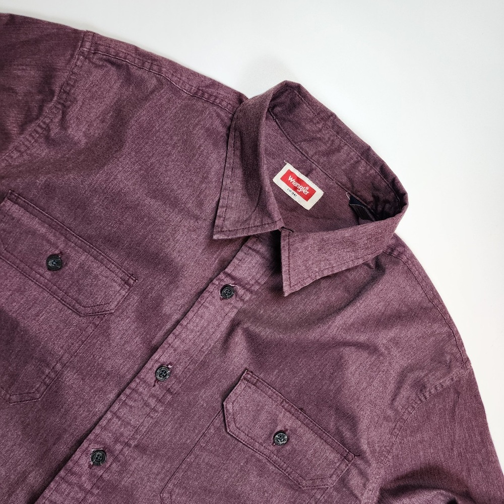 Wrangler Button Up Shirt Mens Large Burgundy Long Sleeve Western Casual Pockets